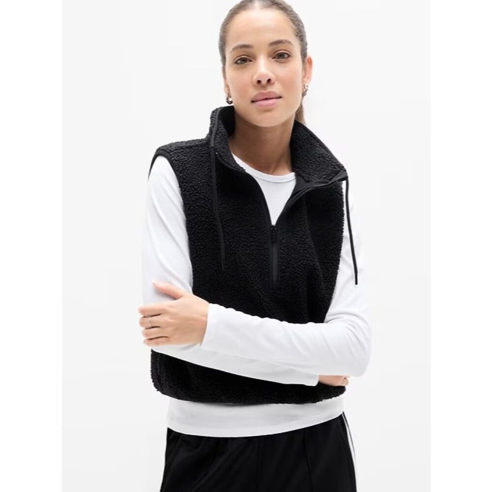 New Athleta L In the Clouds Fleece Vest Black Large Regular